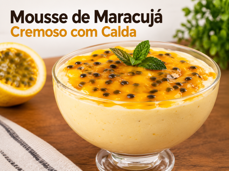 Mousse de maracujá cremoso com calda