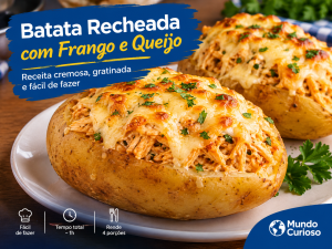 Aprenda a fazer batata recheada com frango e queijo